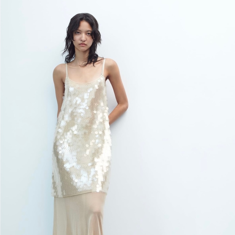 NWT Zara sequin knit dress- soft gold